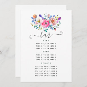 Hot-Pink Floral Vintage Wedding Bar Menu