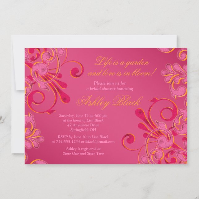 Hot Pink Floral Wedding Bridal Shower Invitation (Front)