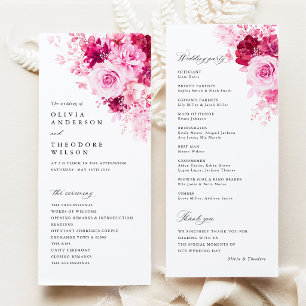 Hot Pink Floral Wedding Ceremony Program