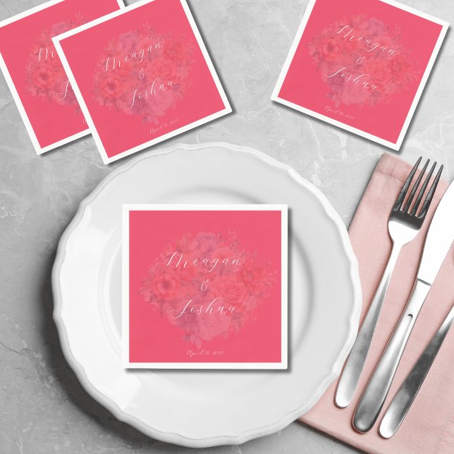Hot Pink Floral Wedding Napkins (Creator Uploaded)