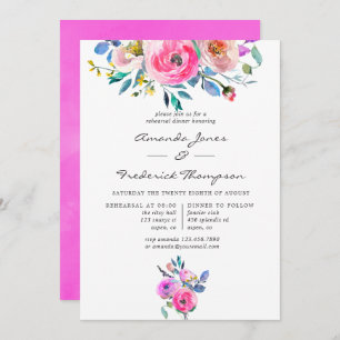 Hot-Pink Floral Wedding Rehearsal Dinner Invitation