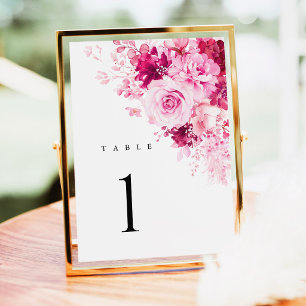 Hot Pink Floral Wedding Table Numbers