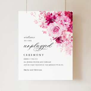Hot Pink Floral Wedding Unplugged Ceremony Sign