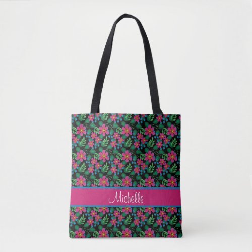 Hot Pink Flower Blue Buds Vibrant Foliage     Tote Bag