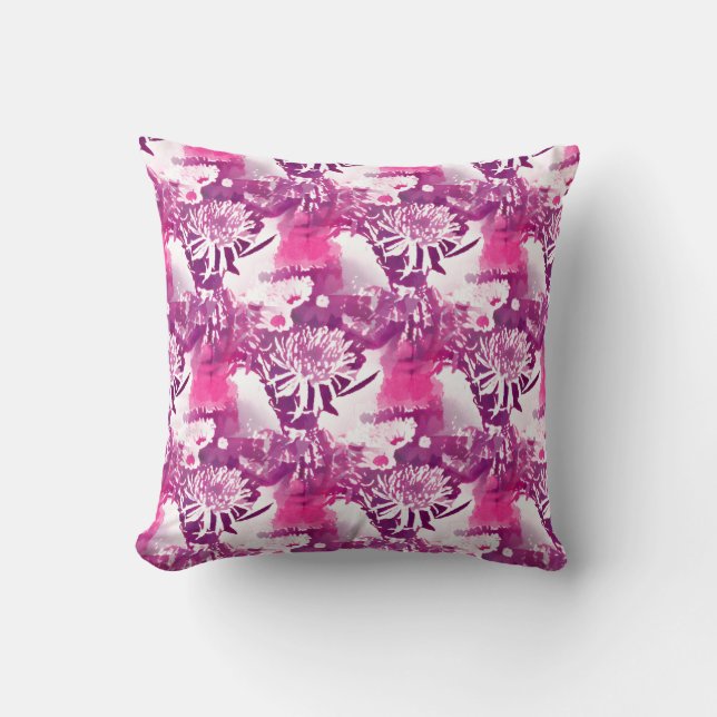Hot Pink Flower Bouquet in Vase Collage Throw Pillow (Front)