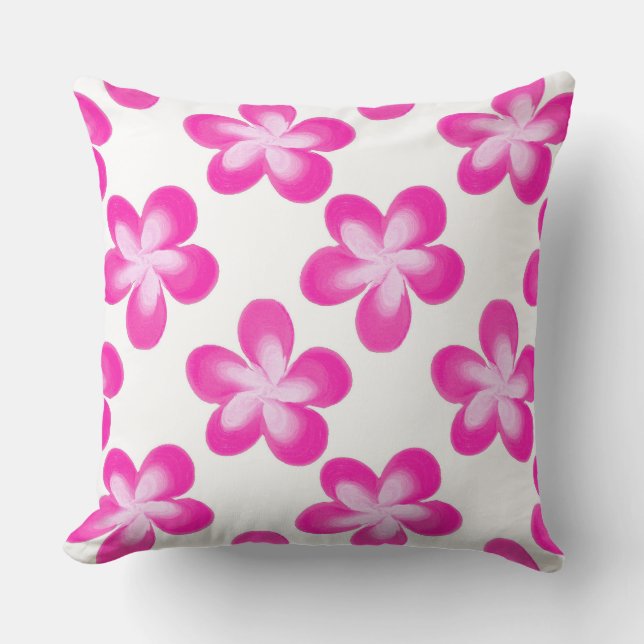 Hot Pink Flower Pattern Throw Pillow (Front)