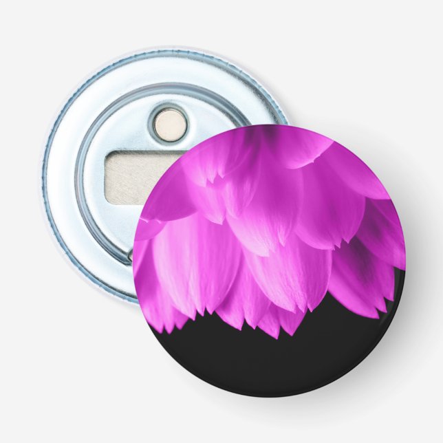 Hot pink flower petals on black bottle opener (Front)