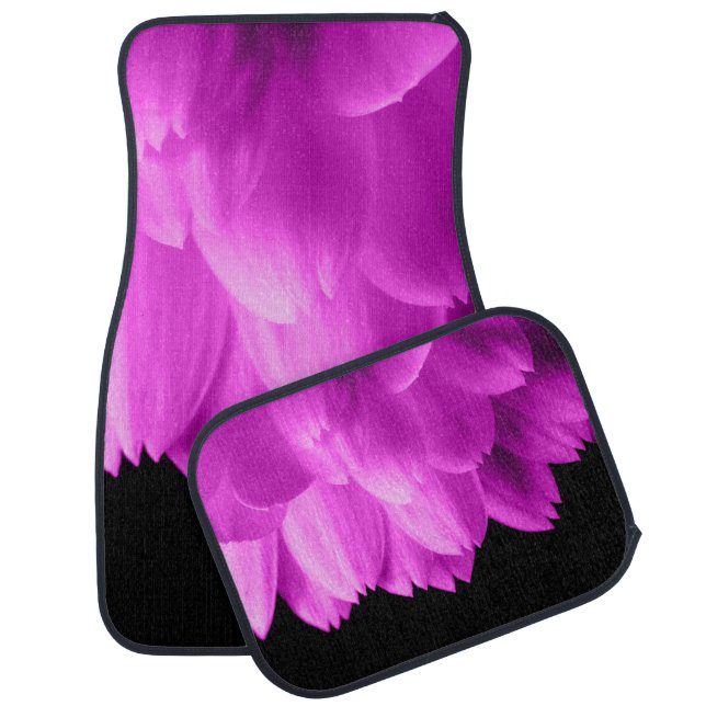 Hot pink flower petals on black car floor mat (Set)