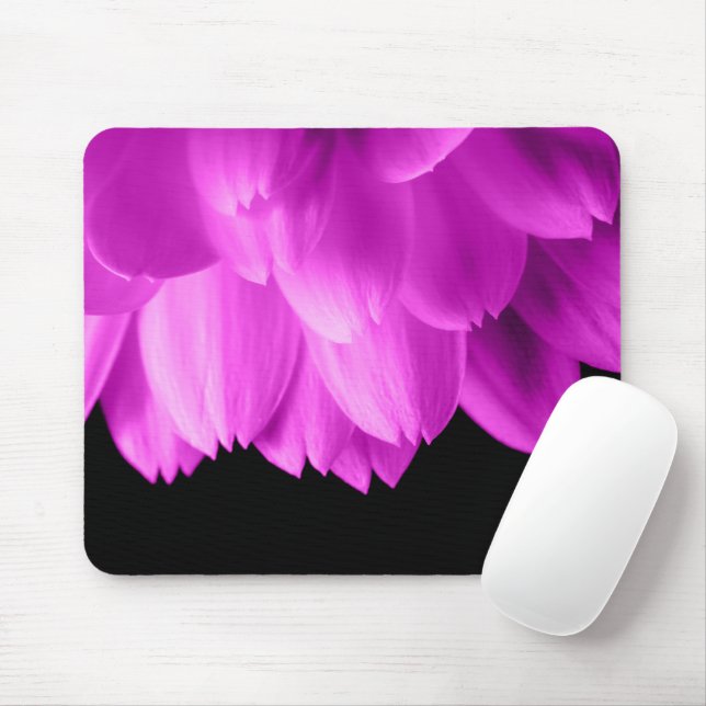 Hot pink flower petals on black mouse pad (With Mouse)