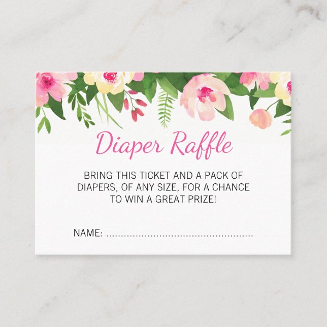 Hot Pink Flowers Baby Shower Diaper Raffle Ticket (Front)