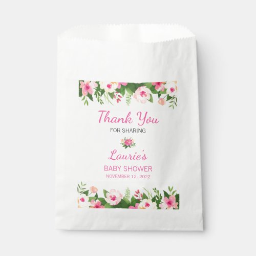 Hot Pink Flowers Baby Shower Thank You Candy Favor Bag