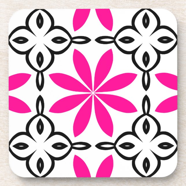 Hot pink flowers beverage coaster (Front)
