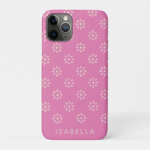 Hot Pink Flowers Boho Pattern Personalized iPhone 11 Pro Case