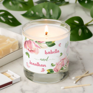 Hot pink flowers butterflies greenery wedding scented candle