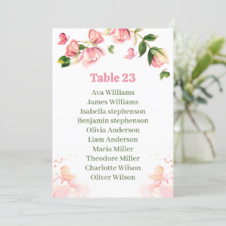 hot pink flowers butterflies seating chart card