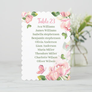 hot pink flowers butterflies seating chart card