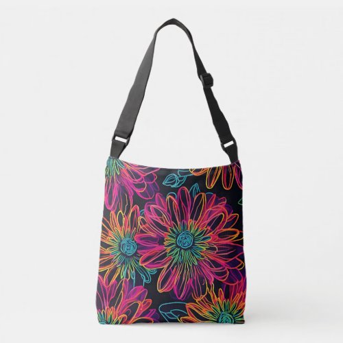 Hot Pink Flowers Crossbody Bag