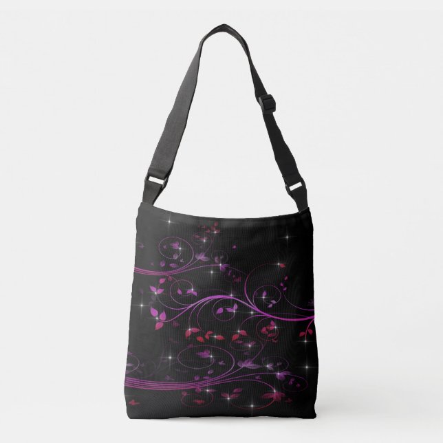 Hot Pink Flowers Crossbody Bag (Front)