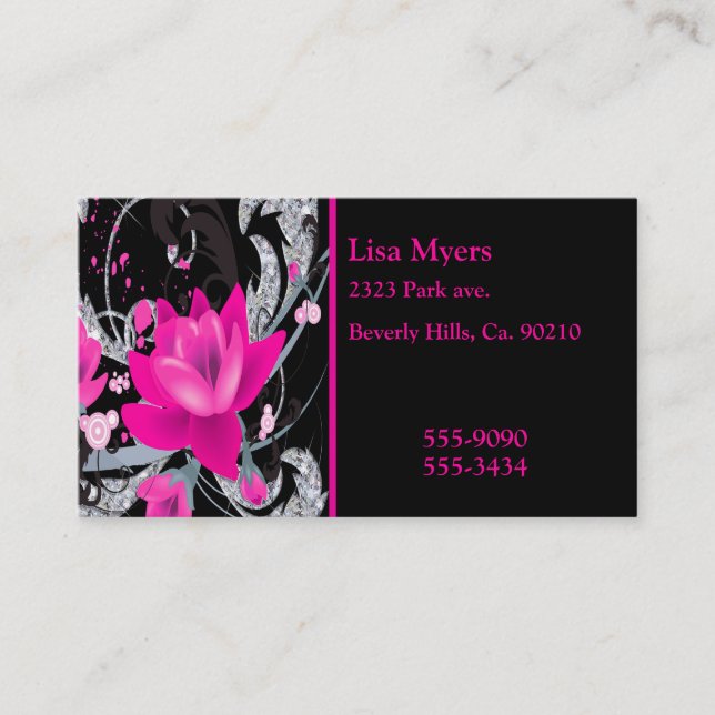 Hot Pink Flowers Diamond Bling Business Card (Front)