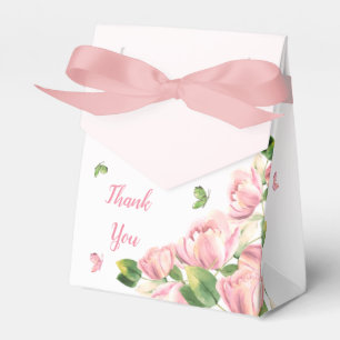 hot pink flowers green leaves butterflies wedding favor boxes