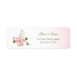 hot pink flowers green leaves return address label