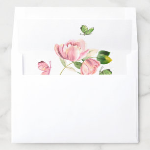 hot pink flowers green leaves wedding envelope liner