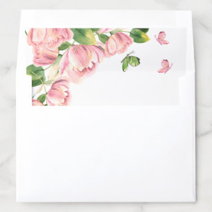 hot pink flowers green leaves wedding envelope liner