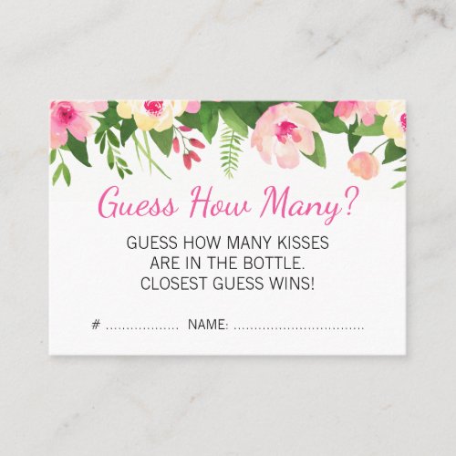 Hot Pink Flowers Guess How Many Bridal Shower Game Business Card