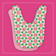 Hot Pink Flowers on Modern Green and Yellow Floral