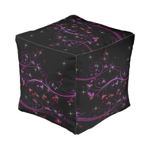 Hot Pink Flowers Pouf