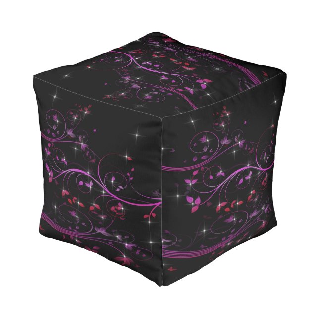 Hot Pink Flowers Pouf (Angled Back)