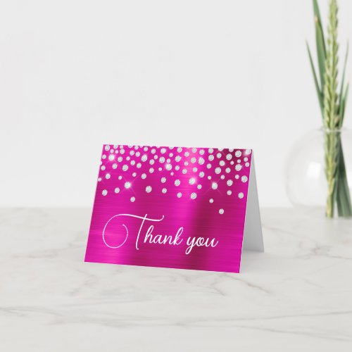 Hot Pink Foil Diamond Confetti 50th Birthday Thank You Card