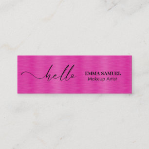 Hot Pink Foil Elegant Hello Minimal Calligraphy Mini Business Card