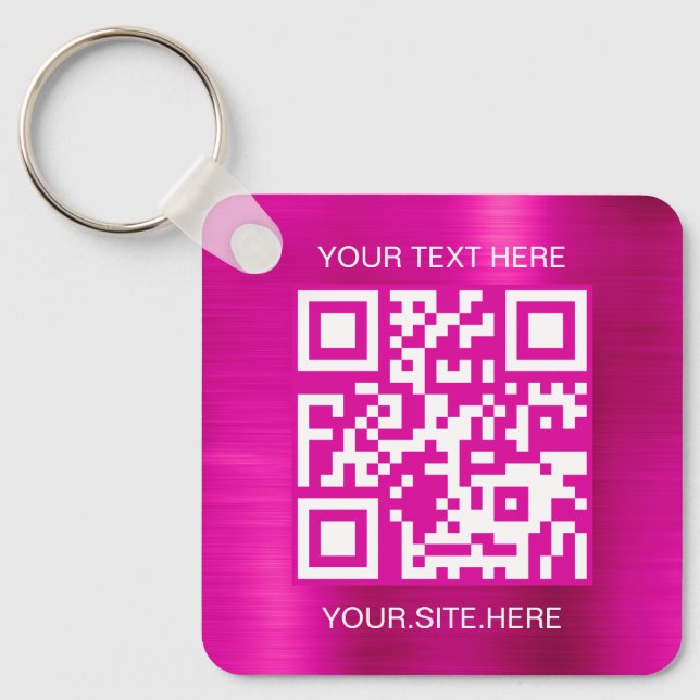 Hot Pink Foil QR Code Keychain (Front)