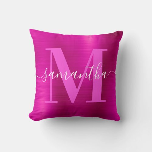 Hot Pink Foil Signature Monogram Throw Pillow