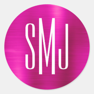 Hot Pink Foil Three Letter Monogram Classic Round Sticker