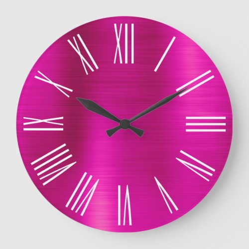 Hot Pink Foil White Roman Numerals Large Clock