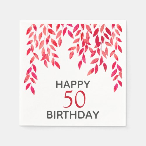 Hot Pink Foliage Birthday Party Napkins