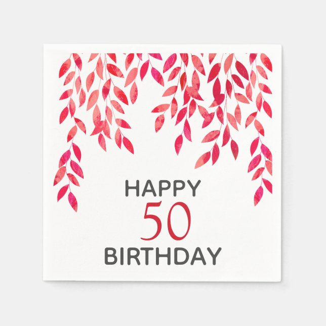 Hot Pink Foliage Birthday Party Napkins (Front)