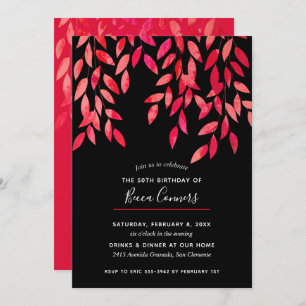 Hot Pink Foliage Black Birthday Invitations