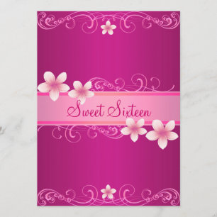 Hot Pink Frangipani Sweet16 Birthday Invitation