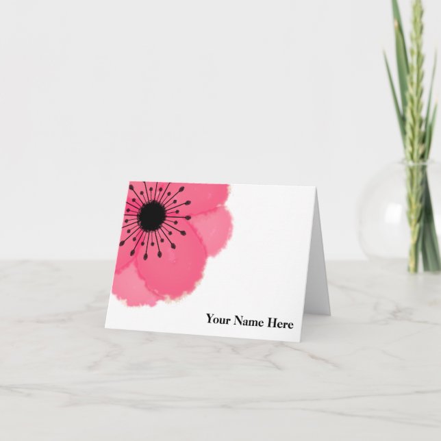 Hot Pink French Anemone Personalized Note Card (Front)