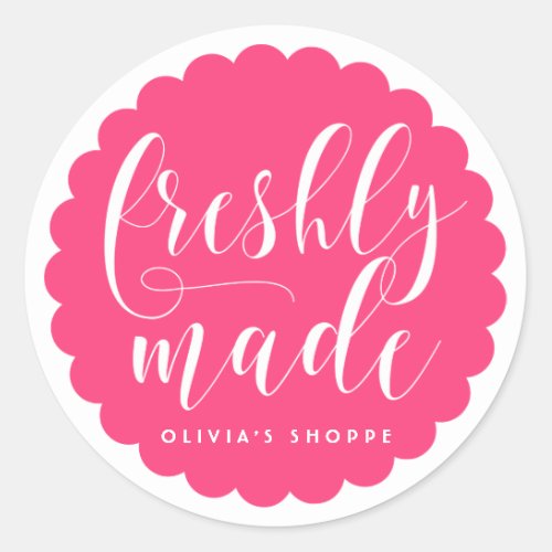 Hot Pink Freshly Made Modern Calligraphy Business Classic Round Sticker