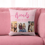Hot Pink Friends 3 Photo Friendship Collage Throw Pillow<br><div class="desc">Celebrate your friendship with the Friends 3 Photo Friendship Collage Throw Pillow. This personalized pillow features a beautifully arranged collage of three cherished photos, capturing special moments with your friends. Crafted from high-quality materials, it adds a stylish and sentimental touch to any space. Perfect for birthdays, holidays, or special occasions,...</div>