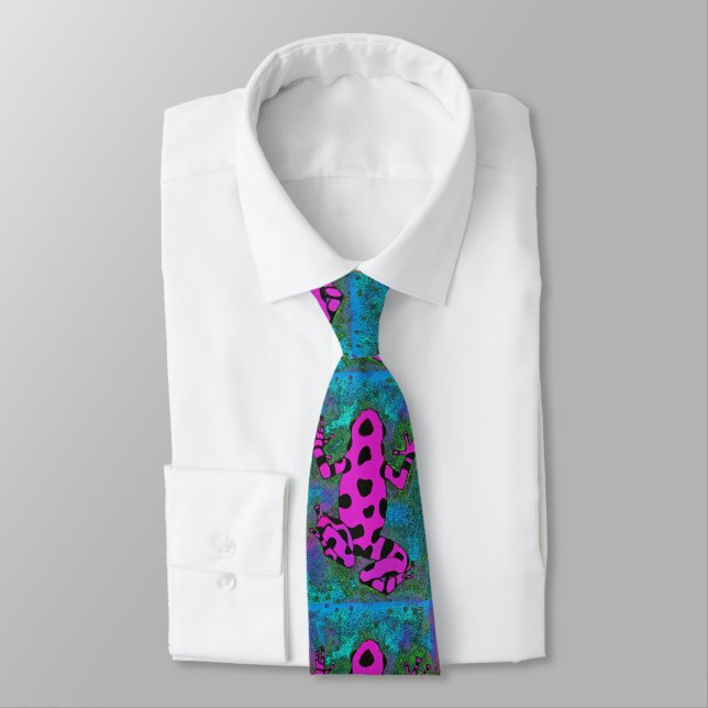 Hot Pink Frog with Black Spots Neck Tie (Tied)