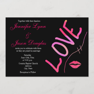 Hot Pink Fuchsia and Black Love Wedding Invitation