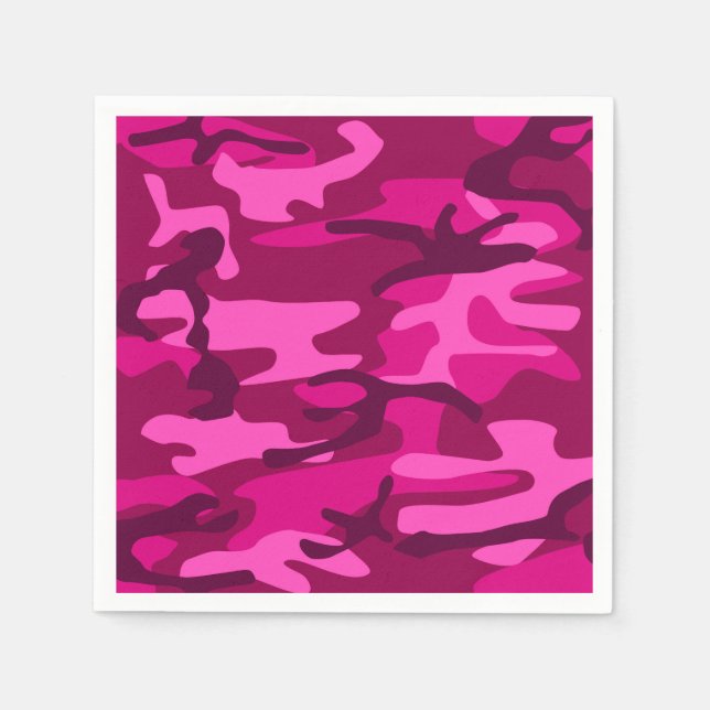 Hot Pink Fuchsia Camo Camouflage Girly Pattern Napkins (Front)