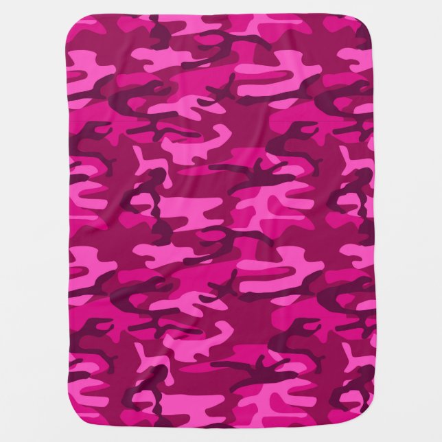 Hot Pink Fuchsia Camo Camouflage Girly Pattern Stroller Blanket (Front)