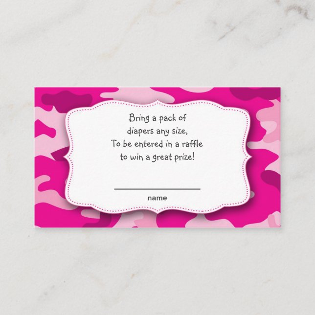 Hot Pink Fuchsia Camo raffle tickets insert cards (Front)