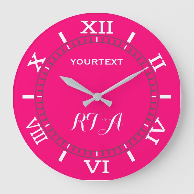 Hot Pink Fuchsia Decor Dial Easily Personalized Large Clock (Front)